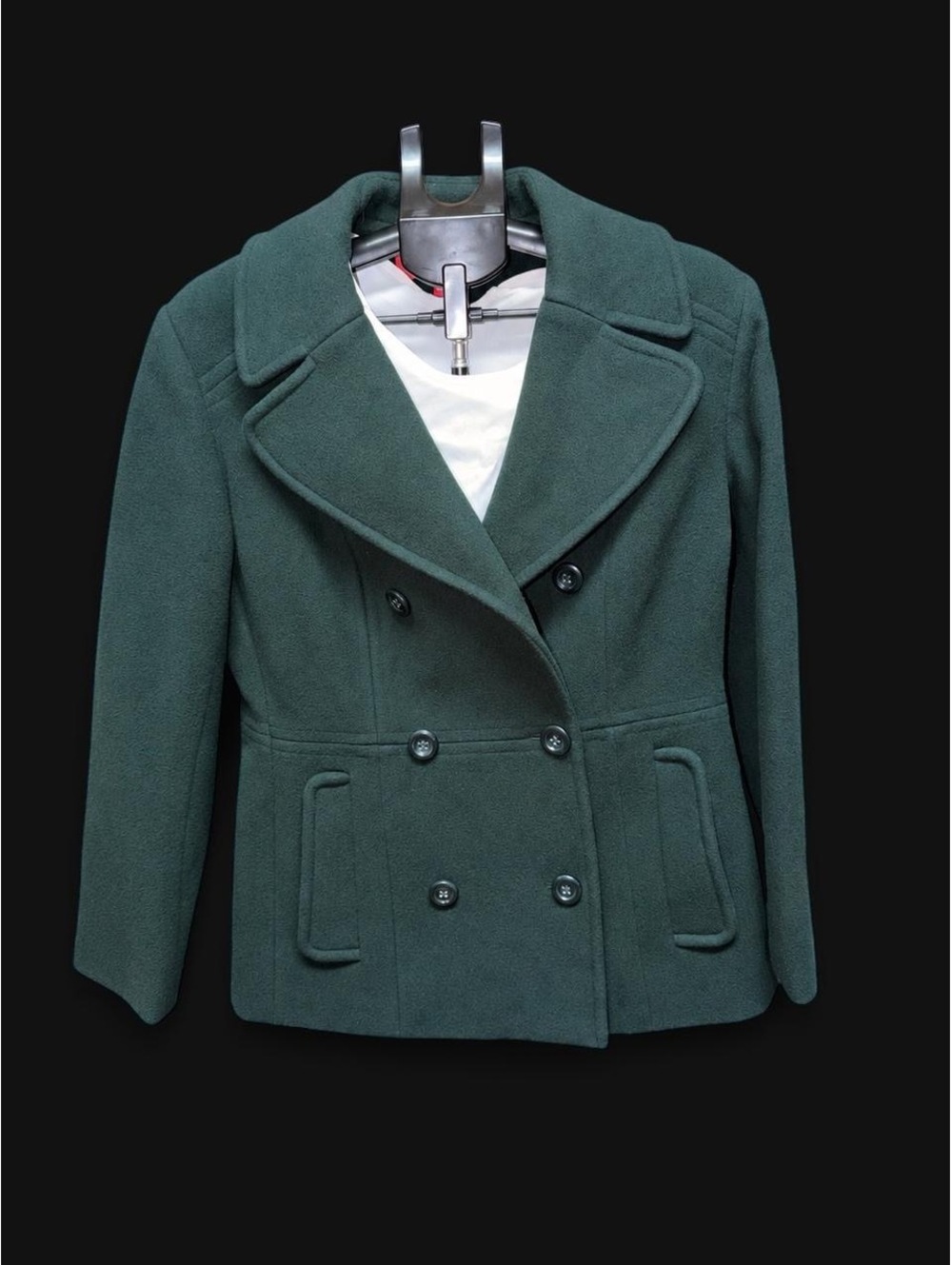 AK Anne Klein Wool Peacoat Large Forest Green Double Breasted Tailored Coat